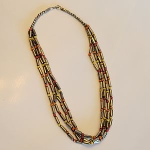 Beaded Necklace - Orange, Yellow, Silver Metal Necklace, Boho Style!